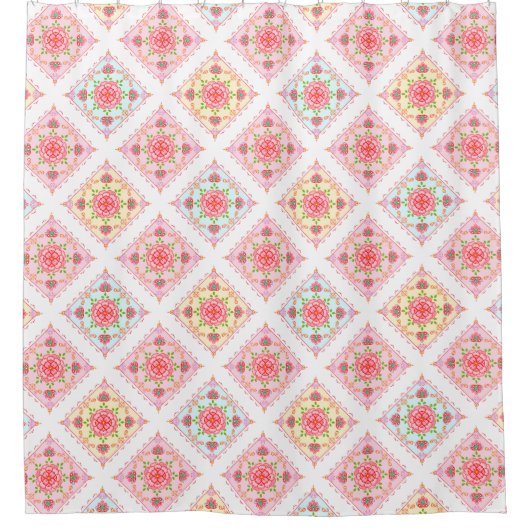 Niedliche Elegant-Blüte in Diamant Tiles-Muster Duschvorhang (Vorderseite)