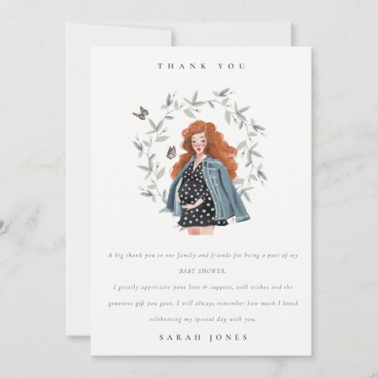 Niedliche Elegant Expectant Women Foliage Baby Dus Dankeskarte (Vorderseite)