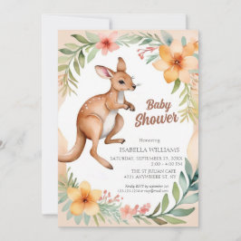 Niedliche Elegant Floral Kangaroo Baby Dusche Einladung