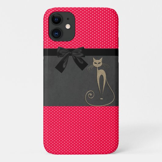Niedliche Elegant Red Polka Dots Black Bow Cat Case-Mate iPhone Hülle (Rückseite)
