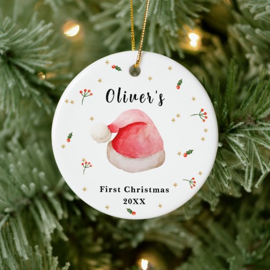 Niedliche Elegant Weihnachtsmannmütze Baby's First Keramik Ornament (Baum)