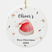 Niedliche Elegant Weihnachtsmannmütze Baby's First Keramik Ornament (Hinten)