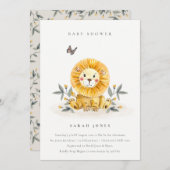 Niedliche Elegant Woodland Lion Foliage Babydusche Einladung (Vorne/Hinten)