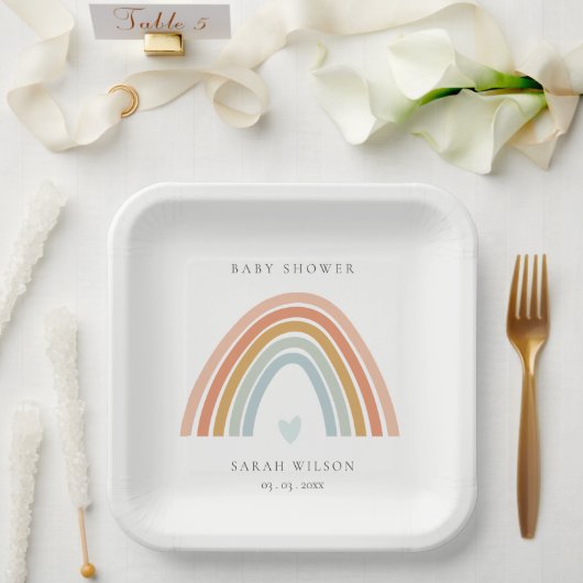 Niedliche elegante Blush Blue Heart Rainbow Baby D Pappteller (Hochzeit)