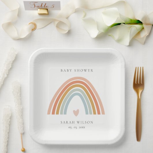 Niedliche elegante Blush Blue Heart Rainbow Baby D Pappteller (Hochzeit)