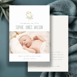 Niedliche Elegante Pastel Bird Foto Geburtserkläru Dankeskarte