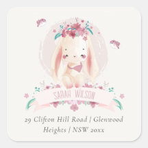 Niedliche elegante rosa Blumenbunny & Birds Adress