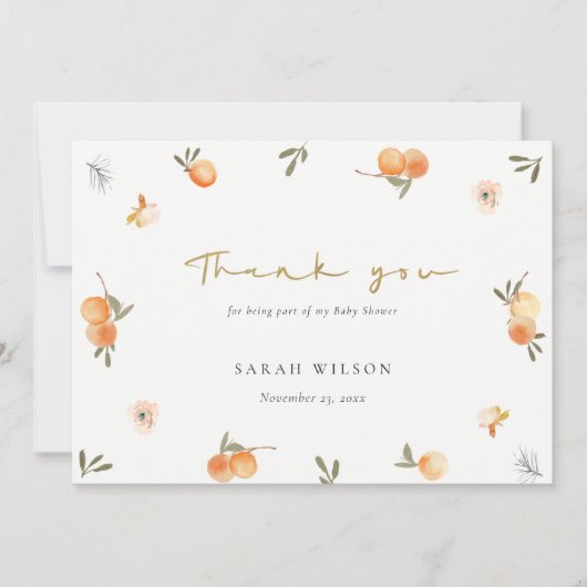 Niedliche elegante Soft Orange Boho Babydusche Dankeskarte (Vorderseite)