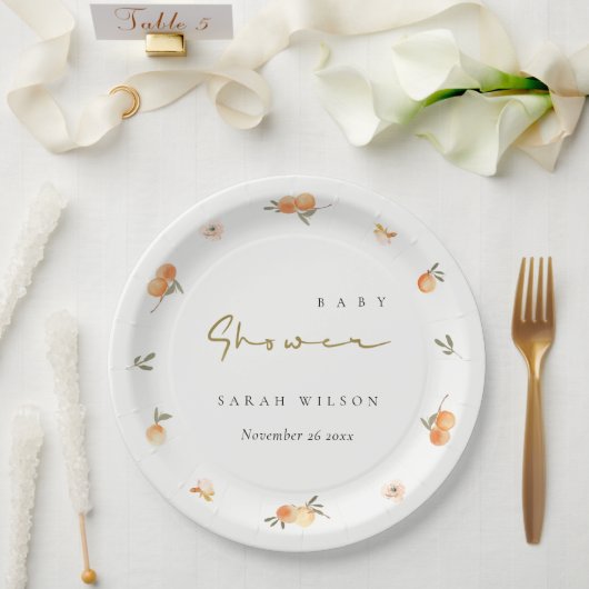 Niedliche elegante Soft Orange Boho Babydusche Pappteller (Hochzeit)