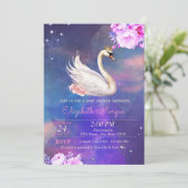 Niedliche elegante Swan Floral Watercolor Babydusc Einladung (Stehend Vorderseite)
