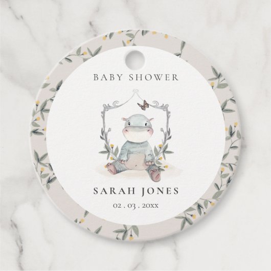 Niedliche elegante Yellow Baby Hippo Foliage Babyd Geschenkanhänger (Vorderseite)