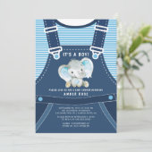 Niedliche Elephant Baby Boy Baby Shower Einladung (Stehend Vorderseite)