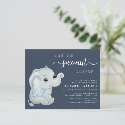 Niedliche Elephant Baby Boy Dusche Einladung (Stehend Vorderseite)