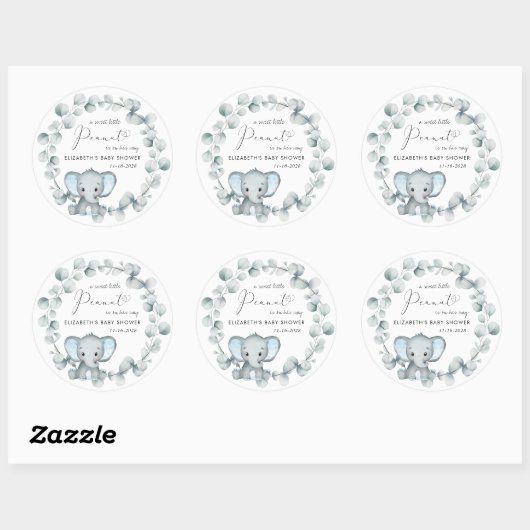 Niedliche Elephant Baby Boy Dusche Runder Aufkleber (Blatt)