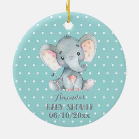 Niedliche Elephant Baby Dusche Aquamarin und grau Keramik Ornament (Hinten)