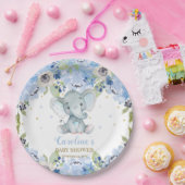Niedliche Elephant Baby Dusche Blue Floral Pappteller (Party)