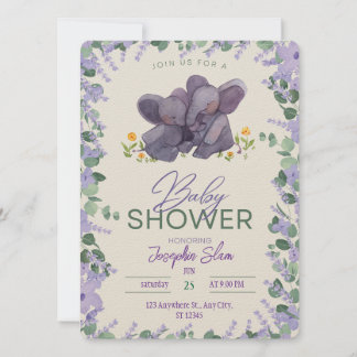 Niedliche Elephant Baby Dusche Einladung neutral