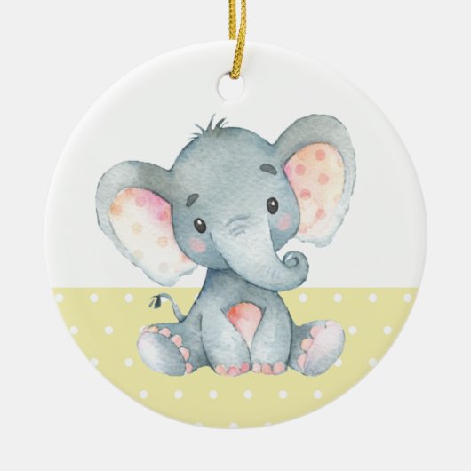 Niedliche Elephant Baby Dusche gelb Keramik Ornament (Vorne)