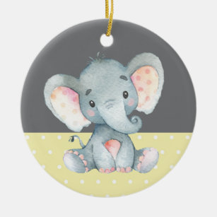 Niedliche Elephant Baby Dusche gelb Keramik Ornament