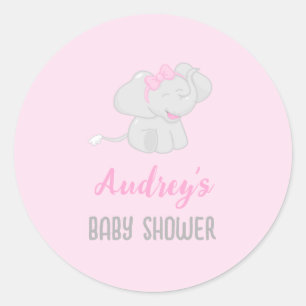 Niedliche Elephant Baby Dusche Rosa Runder Aufkleber