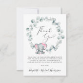 Niedliche Elephant Baby Girl Dusche Dankeskarte (Vorderseite)