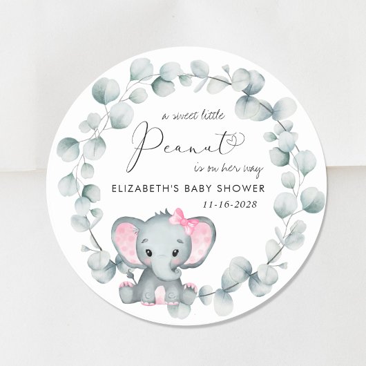 Niedliche Elephant Baby Girl Dusche Runder Aufkleber
