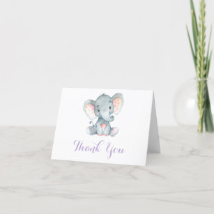 Niedliche Elephant Baby Girl Lila und grau Dankeskarte