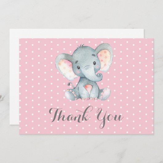 Niedliche Elephant Baby Girl Pink und Grau Dankeskarte (Vorne/Hinten)