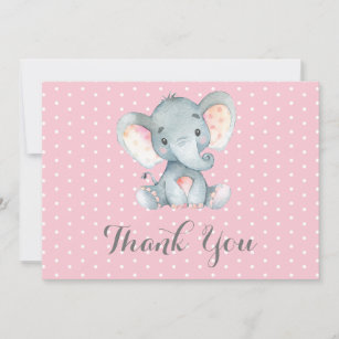 Niedliche Elephant Baby Girl Pink und Grau Dankeskarte