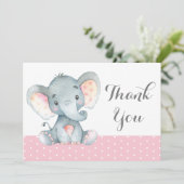 Niedliche Elephant Baby Girl Pink und Grau Dankeskarte (Stehend Vorderseite)