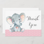 Niedliche Elephant Baby Girl Pink und Grau Dankeskarte (Vorne/Hinten)