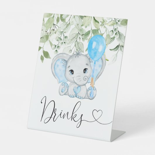 Niedliche Elephant Baby Shower Boy Drinks Sockelschild (Vorderseite)