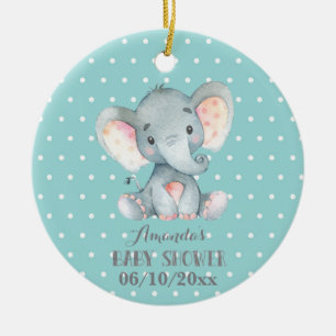 Niedliche Elephant Babydusche Aquamarin und grau Keramik Ornament