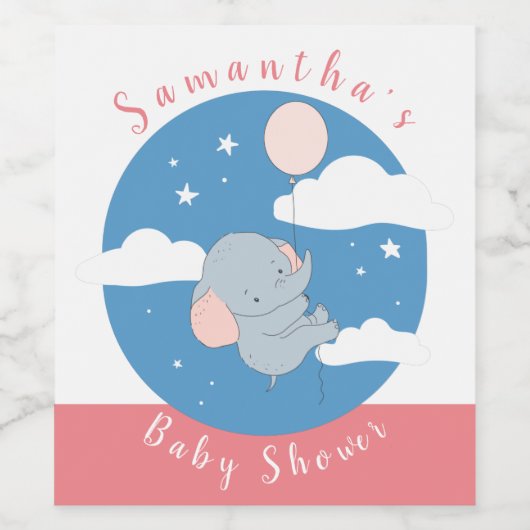 Niedliche Elephant Babydusche weich blau pink Weinetikett (Einzelnes Label)