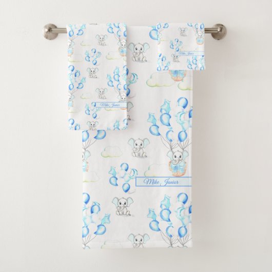 Niedliche Elephant Balloons & Clouds Baby Boy Must Badhandtuch Set (Insitu)