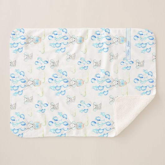 Niedliche Elephant Balloons & Clouds Baby Boy Must Sherpadecke (Vorderseite (Horizontal))