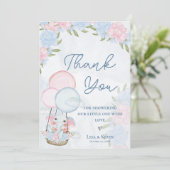 Niedliche Elephant Balloons Rosa Blumenblütendusch Dankeskarte (Stehend Vorderseite)