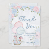Niedliche Elephant Balloons Rosa Blumenblütendusch Dankeskarte (Vorne/Hinten)