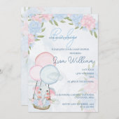 Niedliche Elephant Balloons Rosa Blumenblütendusch Einladung (Vorne/Hinten)