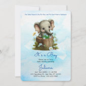 Niedliche Elephant Blue Baby Dusche ihren Jungen Einladung (Vorderseite)