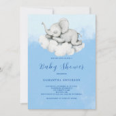 Niedliche Elephant Blue Boy Baby Dusche Einladung (Vorderseite)