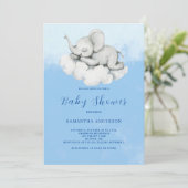 Niedliche Elephant Blue Boy Baby Dusche Einladung (Stehend Vorderseite)