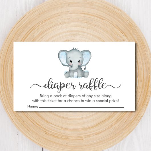 Niedliche Elephant Blue Diaper Raffle Baby Dusche Begleitkarte