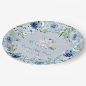 Niedliche Elephant Blue Floral Baby Baby Babydusch Pappteller (Schrägansicht)