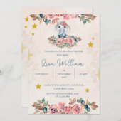 Niedliche Elephant Blue Peach Green Floral Baby Du Einladung (Vorne/Hinten)