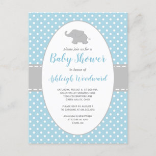 Niedliche Elephant Blue Polka Dot Boy Baby Dusche Einladungspostkarte