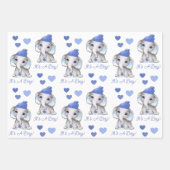 Niedliche Elephant Blue Winter Baby Boy Dusche Geschenkpapier Set (Vorderseite 2)