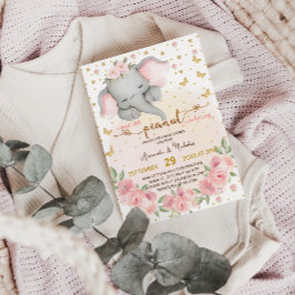 Niedliche Elephant Blume Star Moon Baby Girl Dusch Einladung