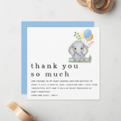 Niedliche Elephant Boy Baby Dusche Blau Vielen Dan Mitteilungskarte (Vorderseite/Rückseite Beispiel)