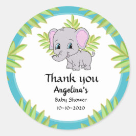 Niedliche Elephant Boy Baby Dusche Blau Vielen Dan Runder Aufkleber
